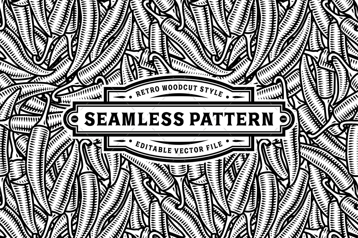 Seamless Chili Pepper Pattern Black And White