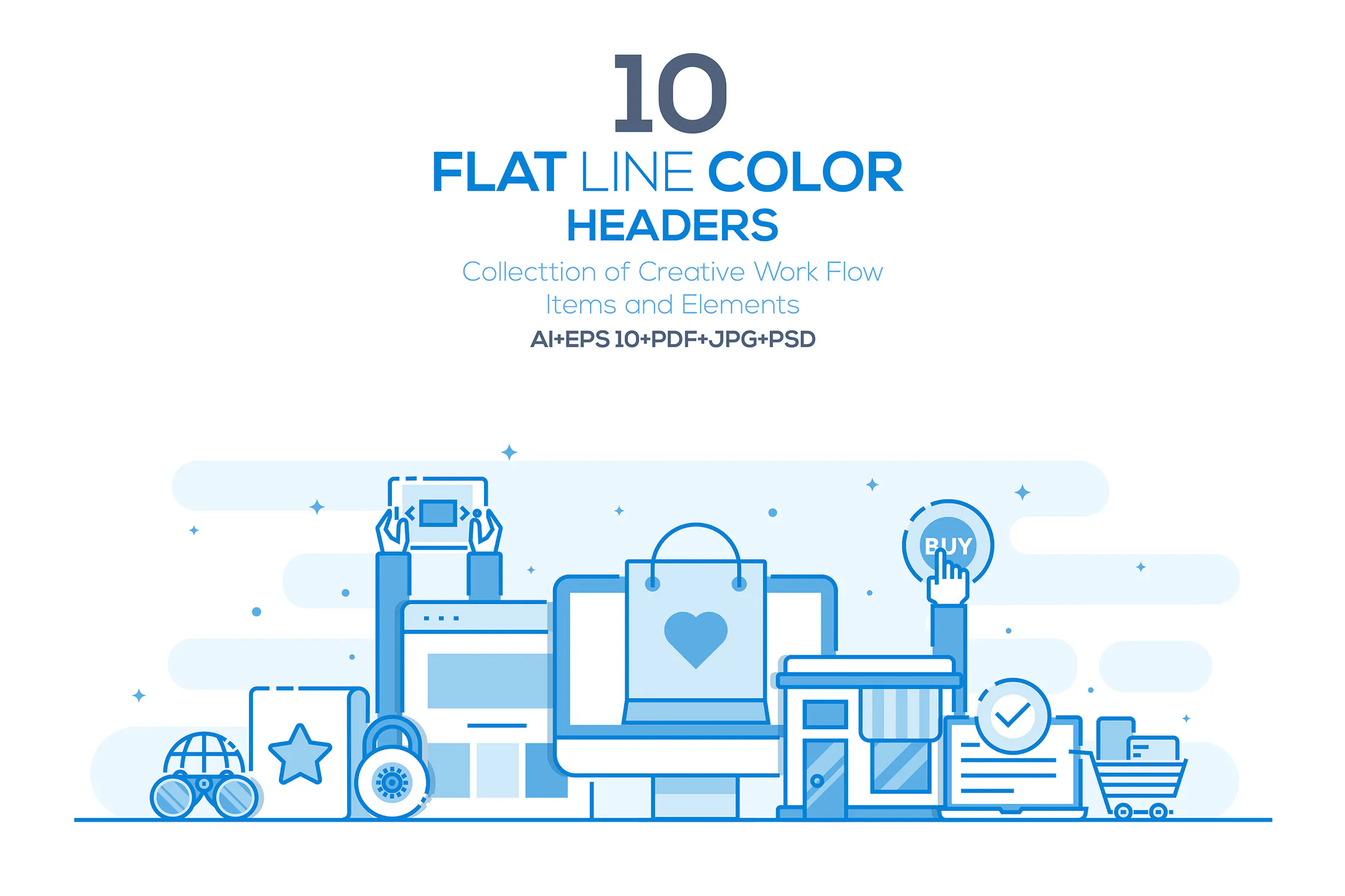 Set of Flat Line Color Headers