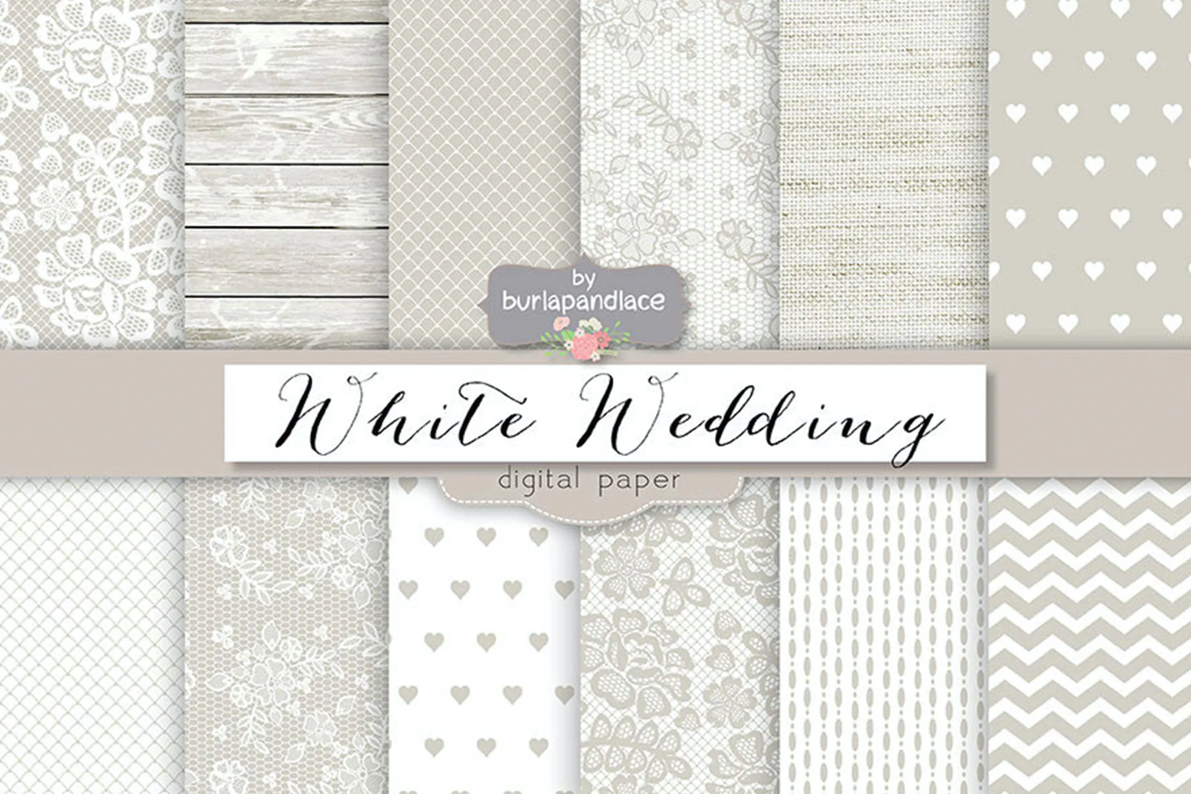 White wedding digital paper pack