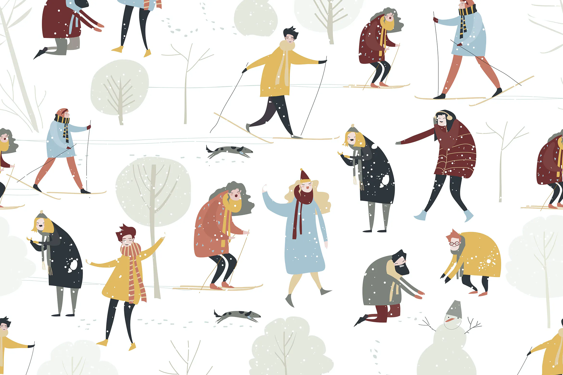 Seamless pattern with people enjoying