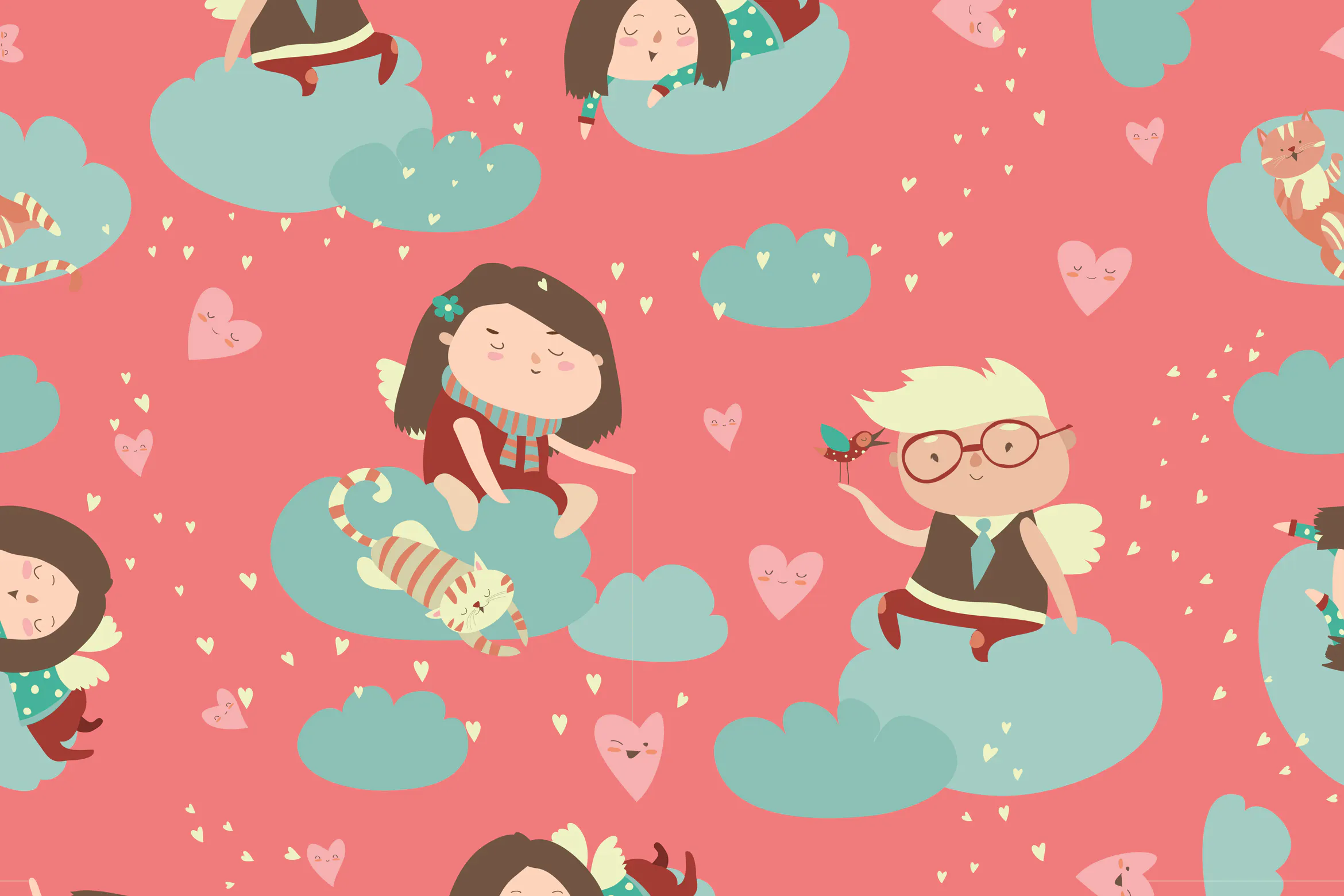 Seamless vector pattern with cute angels插图
