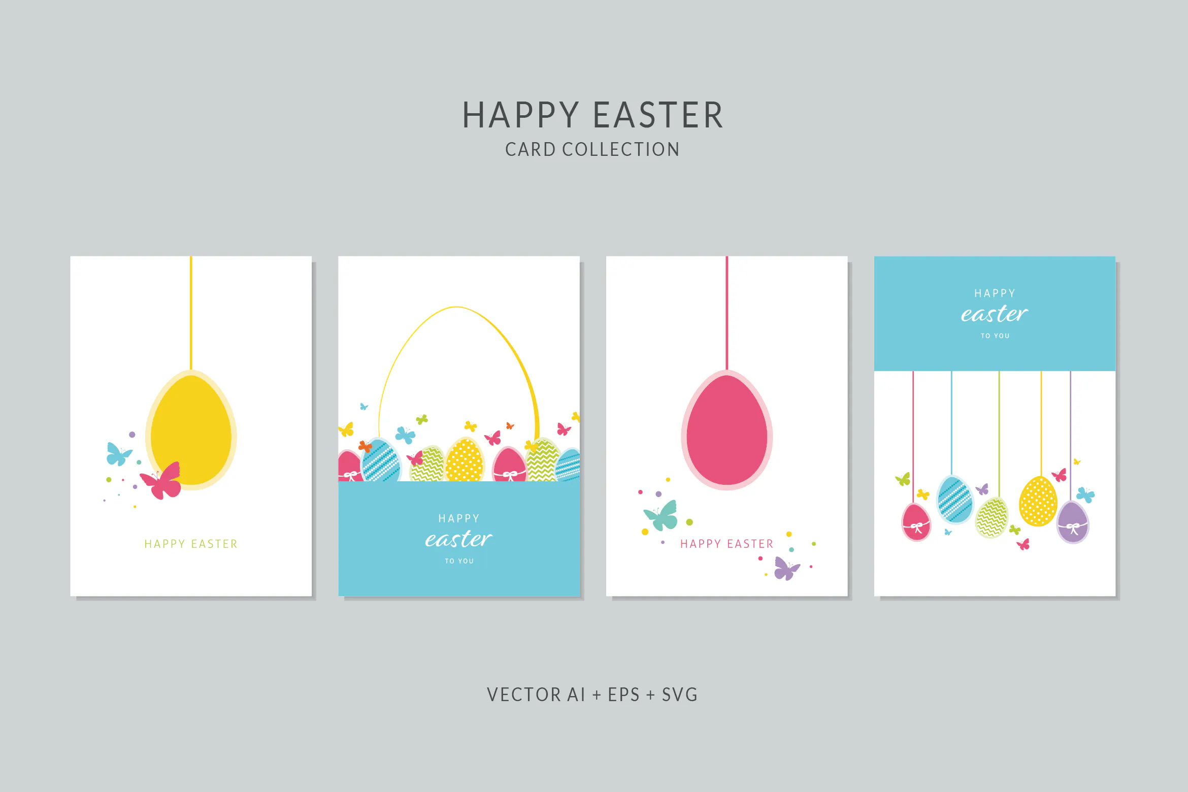 Happy Easter Vector Card Set